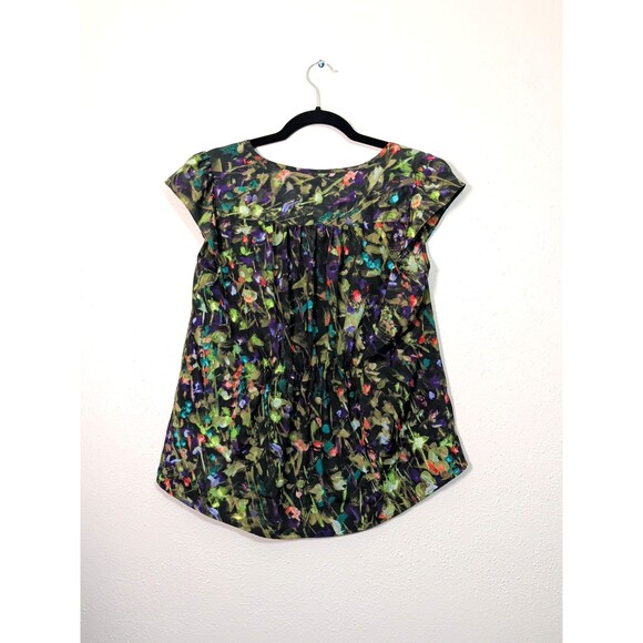 J.Crew Women M Abstract Floral Flutter Sleeve Button Front Blouse Scoop Neck - Picture 4 of 11